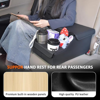 Backseat Car Organizer, Middle Seat Organizer With 4 Storage Compartments 2 Cup Holders, Back Seat Center Hand Rest Toy Storage for Toddler Kids Family Travel Roadtrip Essentials for SUV Truck Van