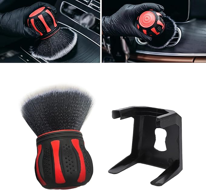 1 PC Car Detail Brush, Car Beauty Tools, Ultra Soft Detailing Brush with Storage Rack, Car Interior Cleaning Brush, for Most Cars (Red), LEEQJS1702RE-1PC