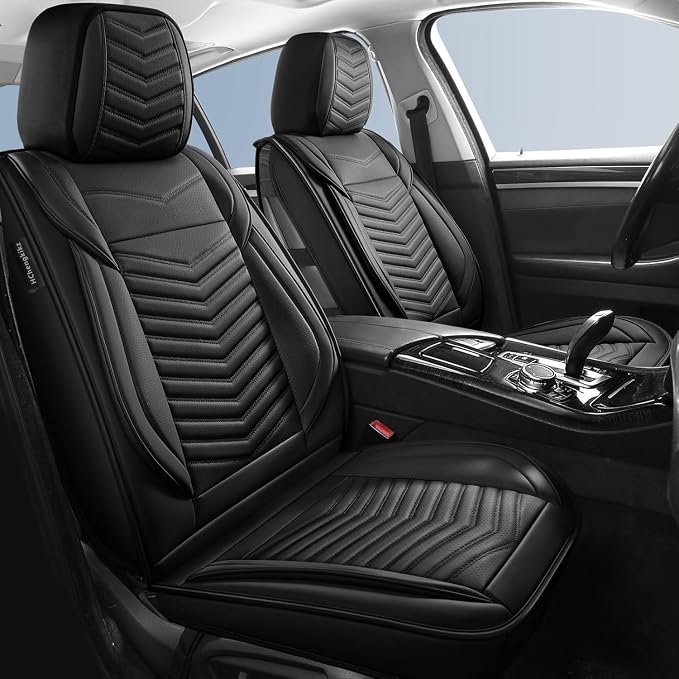 HChengkikz Nappa Leather Car Seat Covers Full Set, Black Car seat Protector 5 Seats, Waterproof Car Seat Cushion, Universal Automotive Seat Covers Fit for SUV Truck Pick-up Sedan, Front and Rear