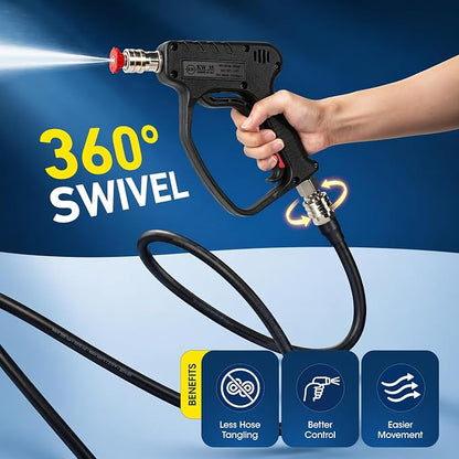 Pressure Washer Short Gun, 5000 PSI/10.5 GPM High Power Washer Spray Gun with 3/8'' Swivel Quick and M22-14mm Connect for Foam Cannon Car Wash
