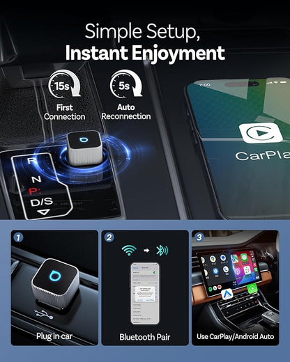 OTTOCAST Mini Cube 3.0 Wireless CarPlay & Android Auto Adapter 2026– Plug & Play, Fast Auto-Reconnect (Sliver)