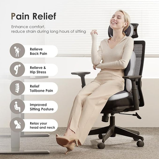 FLORICH 3 PCS Seat Cushion for Carseat Lumbar Support Pillow Car Neck Headrest Pillows Ultrathick Memory Foam Seat Pads Pressure Relief Back Cushion for Office Chair-Dark Beige Grey