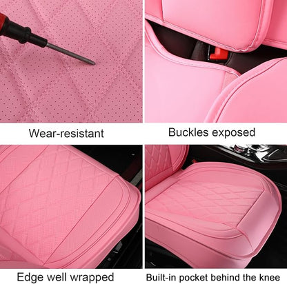 MIROZO Seat Covers Full Set Pink, Leather Car Seat Covers Waterproof Automotive Seat Covers Universal Car Seat Protector Seat Cover Set Vehicle Cushion Cover for Sedan, Truck and SUV (Full Set, Pink)