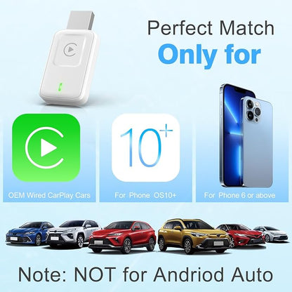 Wireless carplay Adapter for iPhone 2025, Convert Wired to Wireless CarPlay Adapter, Mini Size with Extension Cable USB & USB-C/Type-C,White