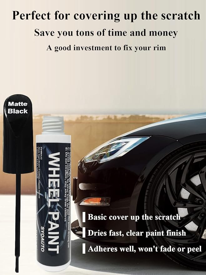 SYOAUTO Matte Black Rim Touch Up Paint, Car Wheel Scratch Repair Touch Up Paint Pen, Universal Color Rim Wheel Paint (Matte Black)