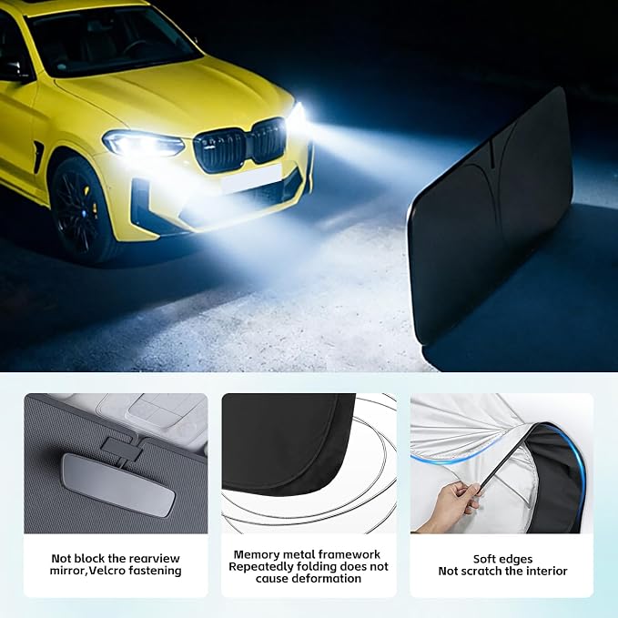 Windshield Sun Shade for BMW X4 2015-2026 Sunshade 300T Windshield Cover Shield Protector Blocks UV Rays Custom Fit X4 Front Window Shades Windshield Accessories Keep Cool Foldable