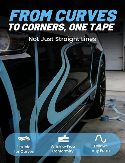 RED WOLF 1/4" x 36yd PVC Fine Line Pinstriping Tape 3 Rolls, Automotive Car Paint Masking Tape for Sharp Graphic Design Curves Conformable Stretch Fineline Pinstripe Tape for Motorcycle DIY Paint Art