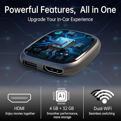 Magic Box 3.0 Max 2026 Upgrade - 32G Car Streaming Device with Netflix, YouTube, Prime Video, Wireless Apple CarPlay & Android Auto Adapter, Support HDMI Output & USB Drive, for OEM Wired CarPlay Cars