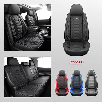FREESOO Tundra Seat Covers 2014-2021 Full Set, Fit for Toyota Tundra Crewmax Cab, Custom Truck Seat Covers with Waterproof Faux Leather Black