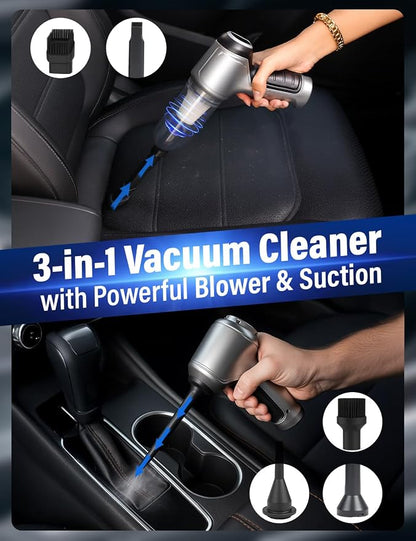 EcoNour 3-in-1 Cordless Handheld Car Vacuum Cleaner – 120W Power, 12,000Pa High Suction, Dual Rechargeable Batteries – Portable Dust Buster for Car, Home & Pet Hair