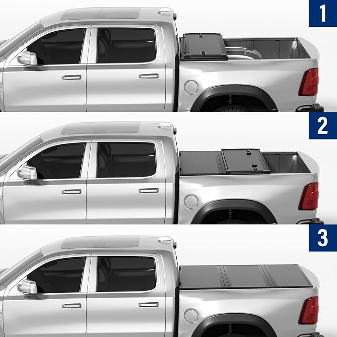 FRP Hard Tri-fold Tonneau Cover Fold Truck Bed Covers Compatible with 2009-2026 Dodge Ram 1500 & 2500 6' 4" Bed Without Ram Box (76.3")