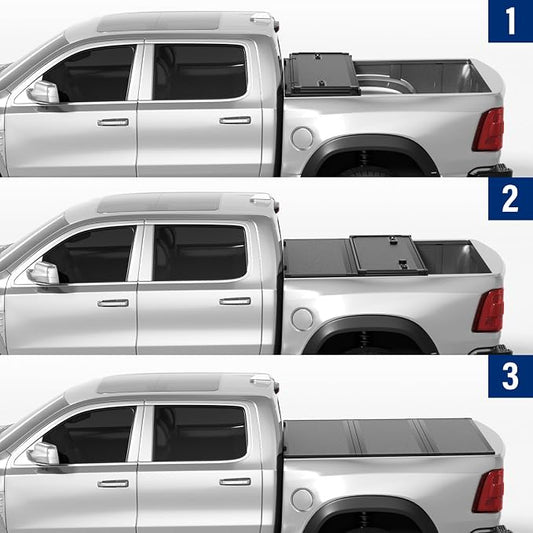 FRP Hard Tri-fold Tonneau Cover Fold Truck Bed Covers Compatible with 2009-2026 Dodge Ram 1500 & 2500 6' 4" Bed Without Ram Box (76.3")