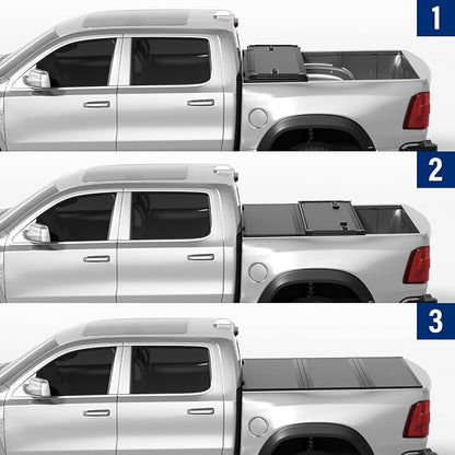 FRP Hard Tri-fold Tonneau Cover Fold Truck Bed Covers Compatible with 2009-2026 Dodge Ram 1500 & 2500 5' 7" Bed Without Ram Box (67.4")