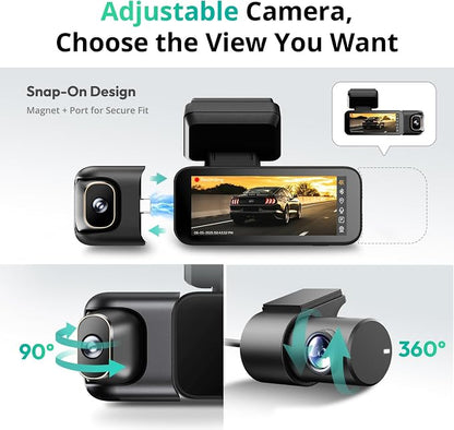 BOTSLAB G980H 4K 3-Channel Dash Cam Front Rear Inside, 360° Full Coverage, 3.18" Touch Screen, Free 128GB Card, 24/7 Parking Mode with Sentry & Time-Lapse, Voice Control, 5GHz WiFi, GPS, Night Vision