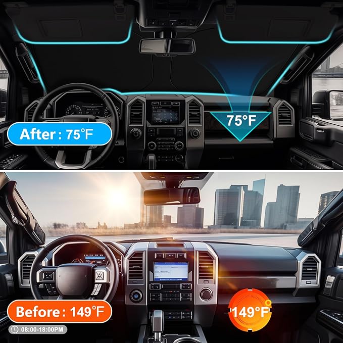 Car Sun Shade for 2015-2020 2021 2022 2023 2024 2025 2026 Ford F150 Windshield Sun Shade, Sun Visor Windshield Screen Cover for F150 Front Window Sunshade Foldable Auto Interior Accessories