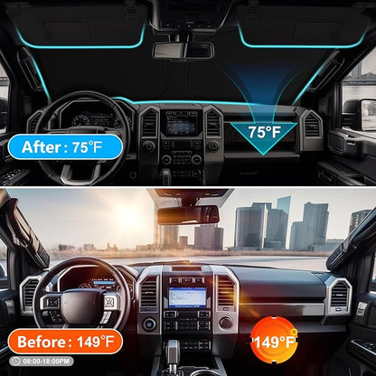 Car Sun Shade for 2015-2020 2021 2022 2023 2024 2025 2026 Ford F150 Windshield Sun Shade, Sun Visor Windshield Screen Cover for F150 Front Window Sunshade Foldable Auto Interior Accessories