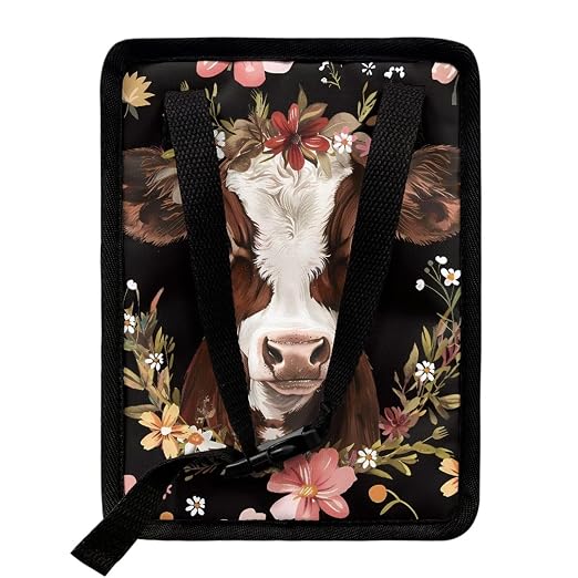 Talayituse Cow Flower Print Car Trash Can, Portable Auto Garbage Bin Multifunctional Vehicle Interior Accessories with Adjustable Straps Universal Fit Truck SUV Sedan