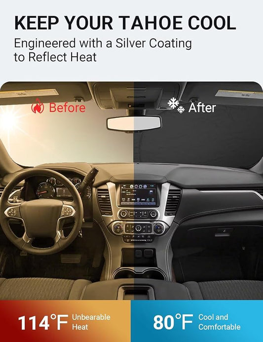 Proadsy 2026 Upgrade Front Windshield Sun Shade Foldable Sunshade Protector Custom Fit 2015-2020 Tahoe SUV Accessories