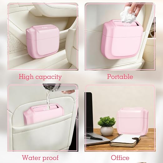 Car Trash Can with Lid, Built-in Storage Garbage Bag, Leakproof Vehicle Trash, Car Accessories for Interior, Mini Garbage Bin for Automotive, Office, Kitchen, Bedroom, with 60pcs Trash Bags,2Pcs