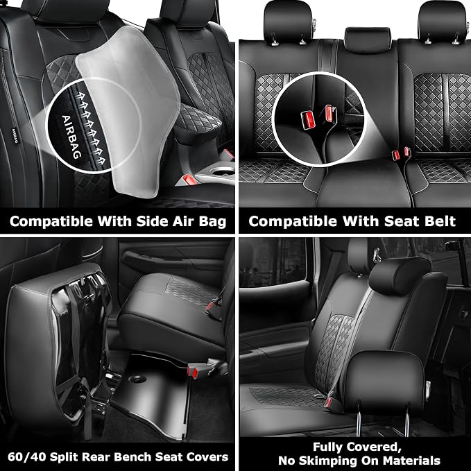 Carlimeki Tacoma Seat Covers Custom Fit for 2005 2006 2007 2008 2009 2010 2011 2012 2013 2014 2015 Crew Cab 2nd Gen Tacoma Base, PreRunner, TRD Pro - Center Console Armrest Covers - Fully Covered