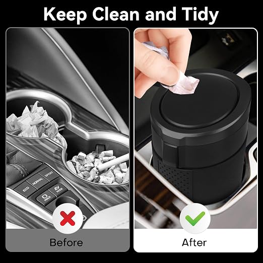 Car Trash Can Bin with Lid - Mini Car Garbage Can Cup Holder-Black Small Leakproof Vehicle Trash Garbage Can Bin-Automotive Car Organizers and Storage for Back Seat SUV Truck Accessories