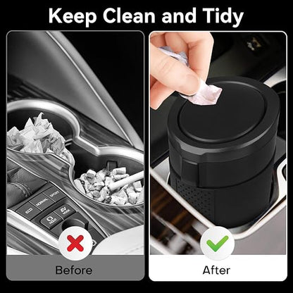 Car Trash Can Bin with Lid - Mini Car Garbage Can Cup Holder-Black Small Leakproof Vehicle Trash Garbage Can Bin-Automotive Car Organizers and Storage for Back Seat SUV Truck Accessories