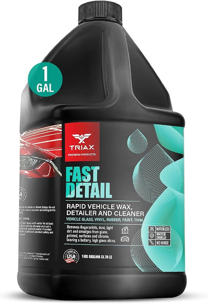 TRIAX Fast Detail - Ultimate Vehicle Waterless Wax, Polish & Cleaner - High Gloss, Water Shield, Non-Greasy, Deep Reflective Wet Look, 500 SPF UV Protection (1 Gallon)