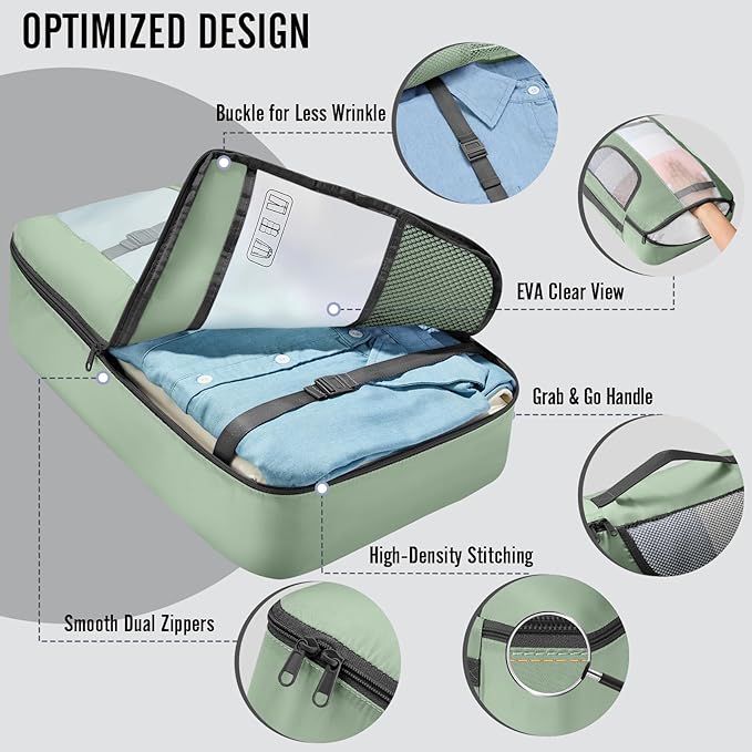 Veken 10 Set Packing Cubes for Travel Essentials,Anti-Wrinkle Buckled Suitcase Organizer for Shoe & Toiletry Bag,Carry On Luggage Bag with 99+ Count Mesh Holes for Airplane & College Dorm Accessories
