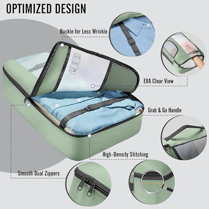 Veken 10 Set Packing Cubes for Travel Essentials,Anti-Wrinkle Buckled Suitcase Organizer for Shoe & Toiletry Bag,Carry On Luggage Bag with 99+ Count Mesh Holes for Airplane & College Dorm Accessories