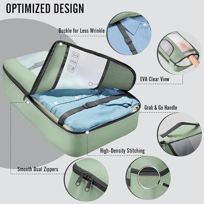 Veken 8 Set Packing Cubes for Travel Essentials,Anti-Wrinkle Buckled Suitcase Organizer for Shoe & Toiletry Bag,Carry On Luggage Bag with 99+ Count Mesh Holes for Airplane & College Dorm Accessories