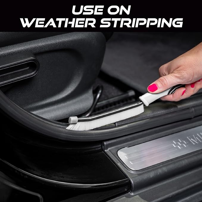 VIKING Car Detailing Brush Set for Car Cleaning Kit, Multi-Purpose Interior Car Cleaner Brush Set for Interior Detail, Includes Medium Bristles and Stiff Bristles, 4 Pack, Black/White