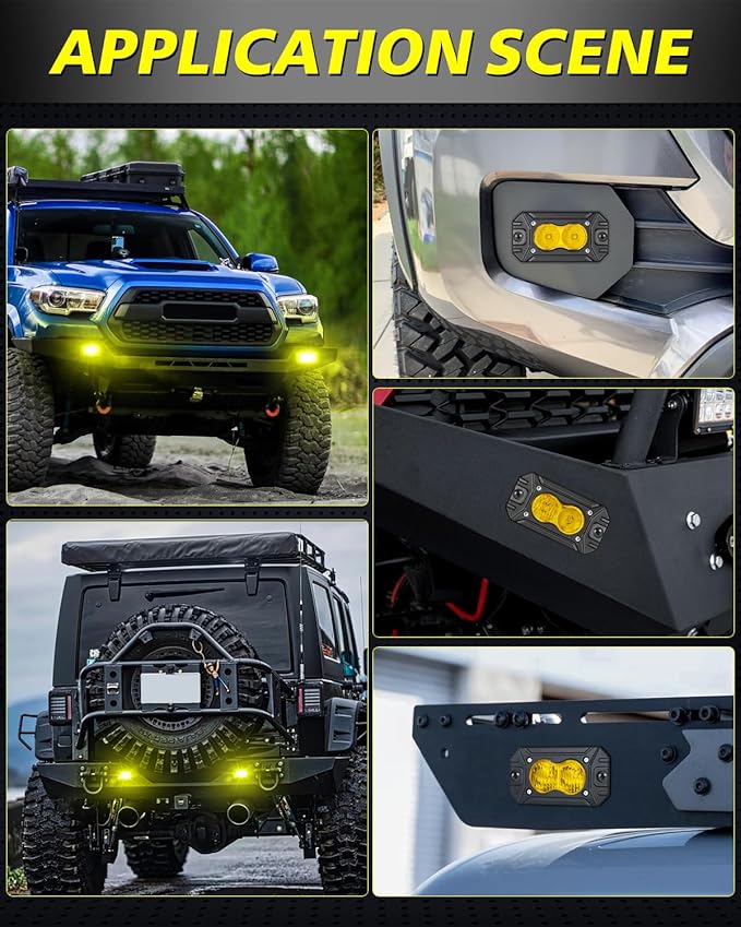 Yellow Flush Mount LED Pods, AKD Part Spot CREE LED Flush Mount Fog Lights 40W Yellow Chase Lights Bumper Driving Backup Reverse Light Pods for Trucks Pickup SUV UTV ATV Snowmobile