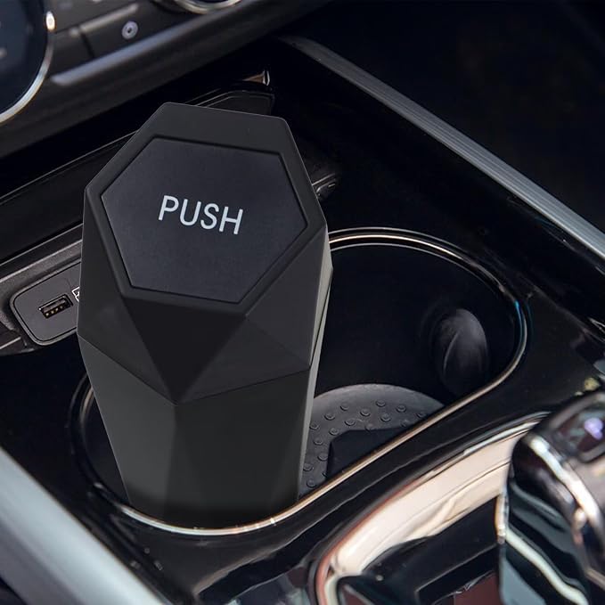 BFXM Car Trash Can, Car Trash Bin with Lid, Car Accessories for Women Interior, Car Garbage Can with Additional 2 ABS Hooks and 60pcs Trash Bags, Suitable for Home, Office, Car Organizer, Black