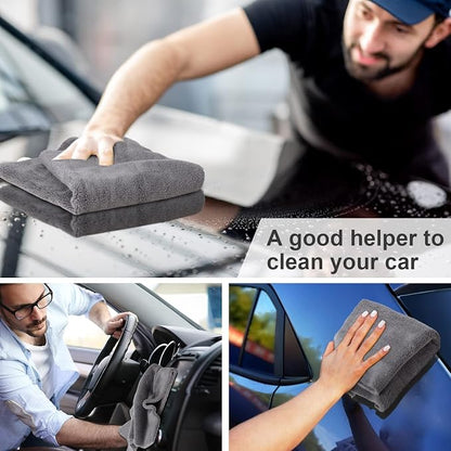Shimeyao 30 Pcs 16 x 16 Inch Microfiber Towels for Cars, 500 GSM Edgeless Plush Car Detailing Towels, Lint Free Scratch Free Cleaning Cloths for Drying, Washing, Polishing, Waxing, Auto & Home (Gray)