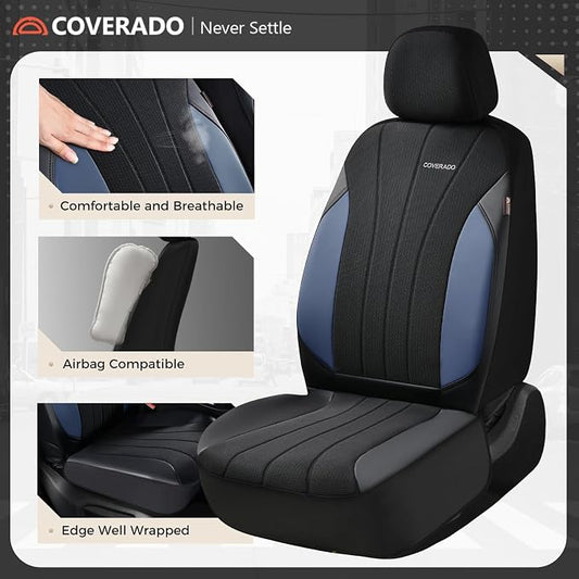 Coverado Seat Covers for Car, Leather Automotive Car Seat Covers 5 Seats, Mesh Breathable Auto Seat Protectors, Driver Seat Covers Universal Fit for SUV, Truck, Vans, Sedan