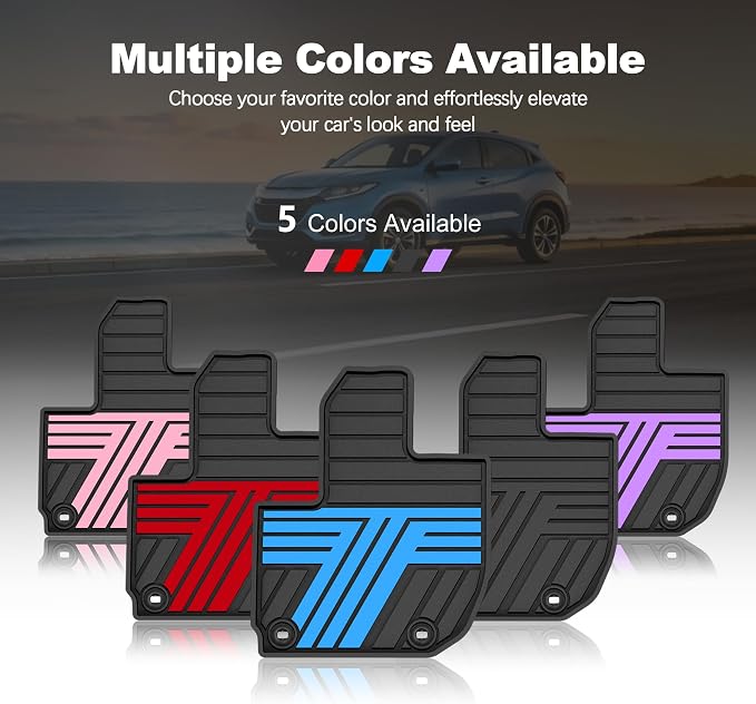 Floor Mats Fit for Honda HRV 2016 2017 2018 2019 2020 2021 2022, All Weather Custom Fit HR-V Rubber Floor Liner Accessories, 1st & 2nd Row, Black & Blue