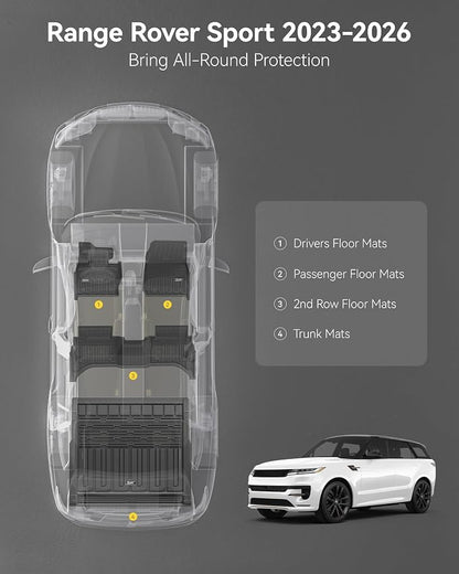 3W Floor Mats & Cargo Liner Fit Range Rover Sport 2023-2025 2026 (Not for Range/Land Rover Discovery Sport) TPE All Weather Custom Fit for Land Rover Sport 1st and 2nd Row Full Set Car Liners, Black