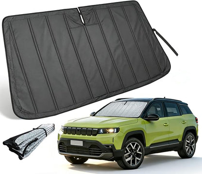 Thickened Sun Shade for Jeep Compass 2017-2025, 2016-2021 Civic | Accordion Front Window Sunshade Aluminum Reflective UV Protection Shield, Foldable Sun Visor with Storage Bag Car accessories