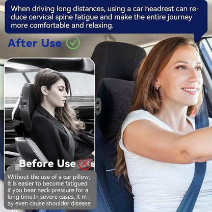 Super Useful Car Headrest Pillow, Car Pillow for Driving with Adjustable Strap, 100% Memory Foam Neck Pillow, Ergonomic Design - Car Neck Pillow(Black, 2 Pack)