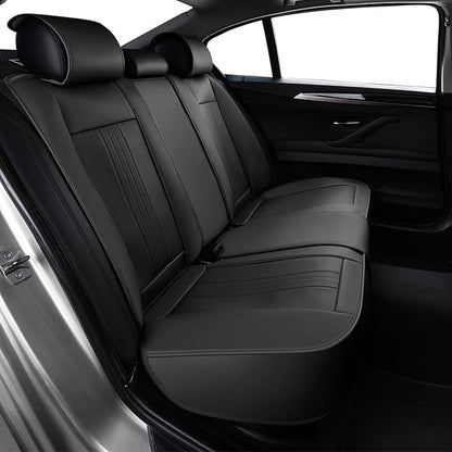 Huidasource Rear Seat Covers Compatible with Seatbelt Buckle, Child Seat, Premium Faux Leather Back Seat Cover, Rear Car Seat Cover with Velcro Adjustable Universal Fit for Most Cars SUV Trucks, Black