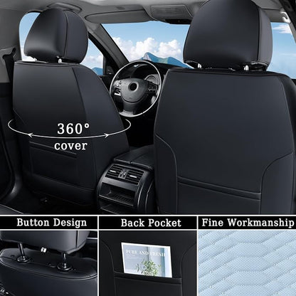 Coverado Leather Seat Covers, Car Seat Covers Full Set, Waterproof Nappa Leather Car Seat Cover, Car Seat Protectors 5 Seats, Black & Blue Automotive Seat Covers Fit for Most Cars Trucks