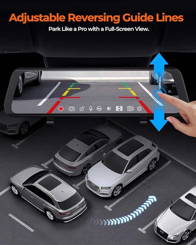 ACUMEN 4K Rear View Mirror Camera XR10 Pro, Smart 10" Touch Screen Mirror Dash Cam Front and Rear, Backup Camera for Cars with WDR, Dash Cam for Cars with GPS, Included 64GB Card (XR10 Pro)