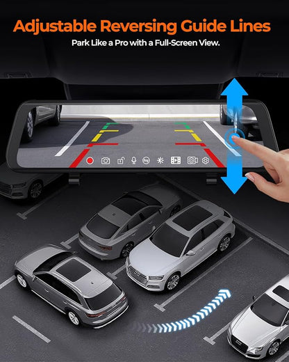 ACUMEN 4K Rear View Mirror Camera XR10 Pro, Smart 10" Touch Screen Mirror Dash Cam Front and Rear, Backup Camera for Cars with WDR, Dash Cam for Cars with GPS, Included 64GB Card (XR10 Pro)