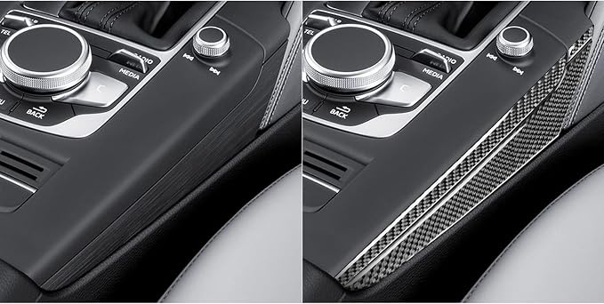 Real Premium Carbon Fiber Sticker Compatible with Audi A3 S3 RS3 8V 2013 2014 2015 2016 2017 2018 2019 Car Gear Shift Panel Sides Decor Trim Auto Interior Accessories Decal 6pcs Black
