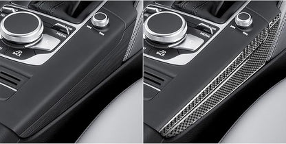 Real Premium Carbon Fiber Sticker Compatible with Audi A3 S3 RS3 8V 2013 2014 2015 2016 2017 2018 2019 Car Gear Shift Panel Sides Decor Trim Auto Interior Accessories Decal 6pcs Black