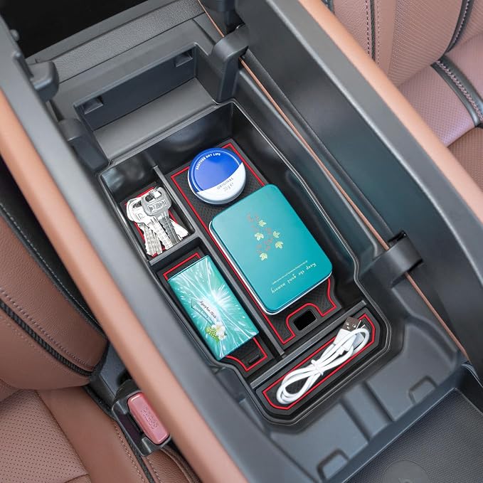 Center Console Organizer Tray Compatible with 2026 2025 2024 2023 Mazda CX-50 Armrest Organizer Tray Secondary Storage ABS Plastic Accessories (Red)