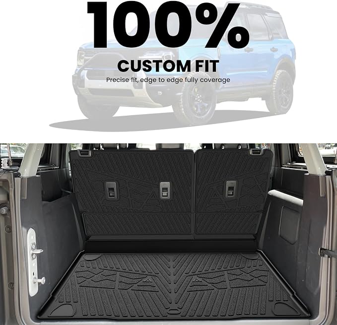 LASFIT Cargo Mat+Rear Back Seat Protector+Underfloor Storage Mat for Ford Bronco 4-Door 2021-2026(Not Fit Bronco Sport) TPE All Weather Trunk Liners Waterproof Backrest Mat Custom Fit Easy Clean