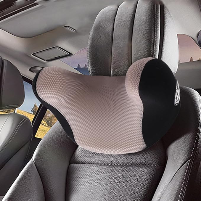 Really Cozy Car Headrest Pillow, Car Neck Pillow for Driving with Adjustable Strap, 100% Memory Foam and Breathable Removable Cover, Ergonomic Design - Car Pillow for Neck Pain Relief(Linen gray, 1PC)