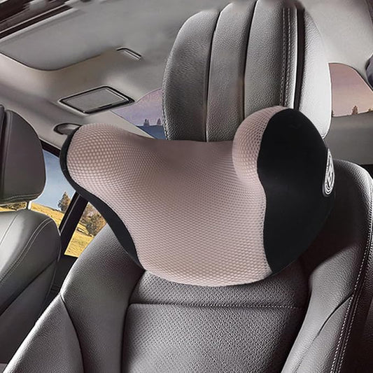 Really Cozy Car Headrest Pillow, Car Neck Pillow for Driving with Adjustable Strap, 100% Memory Foam and Breathable Removable Cover, Ergonomic Design - Car Pillow for Neck Pain Relief(Linen gray, 1PC)