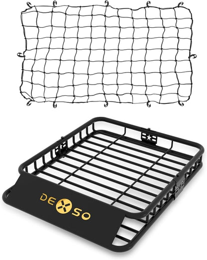 DEXSO Universal Roof Rack Basket with Cargo Net, 51" x 36" Rooftop Cargo Carrier Basket, 200 Lbs Capacity Car Cargo Rack, Heavy Duty Luggage Rack for SUVs, Trucks, Vehicles